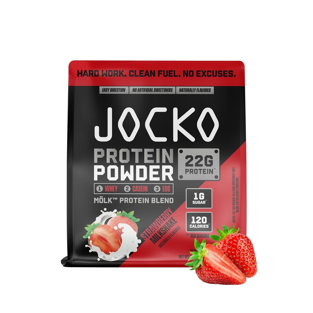 Jocko Yakıt Mölk Whey Protein Toz 22g Low Sugar Monk Meyvesi - Kas Kurtarma ve Büyüme, Ambalaj Vary (27 Hizmet, Strawberry Milkshake)