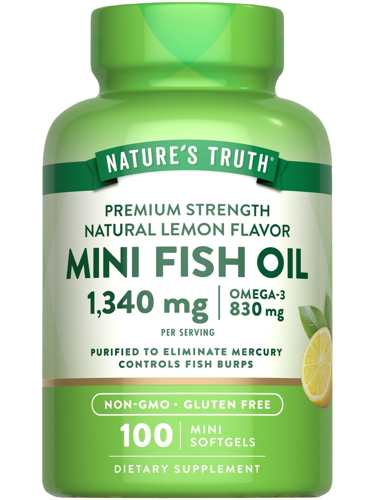 Nature's Truth Mini Fish Oil Omega 3 | 1340 mg | 100 Softgels | Burpless Lemon Flavor | Non-GMO & Gluten Free Supplement Supplement Supplement