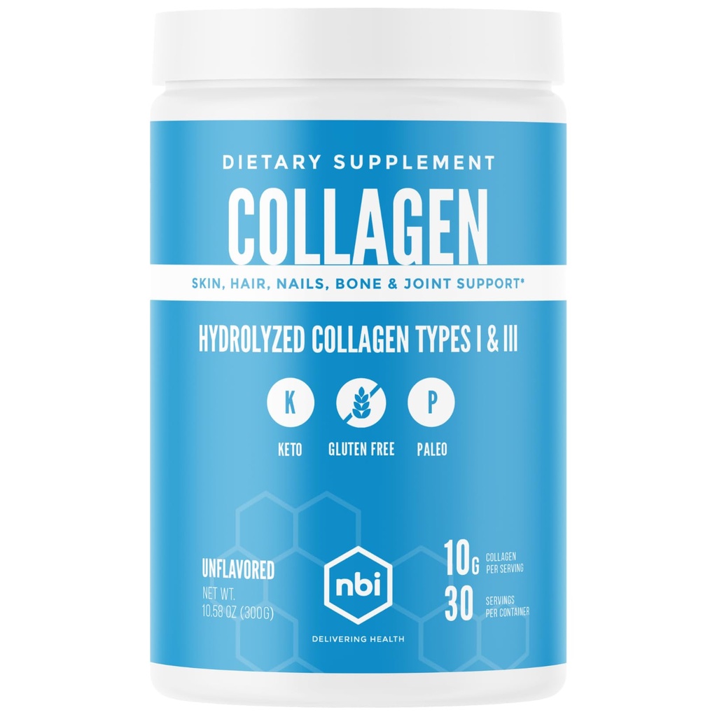 NBI Unflavored, Collagen Peptides Powder, Paleo- and Keto Friendly, Type I and III Hydrolyzed Collagen, Amino Acids Supplement, Dairy Free, Soy Free, Gluten Free