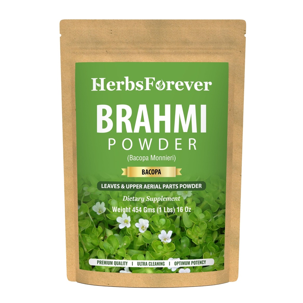 HerbsForever Brahmi Toz I 100% Pure Bacopa Monnieri I Natural Herbal Supplement – Non-GMO, Vegan, Gluten-Free I Supports Wellness – Premium Quality 454 GMS
