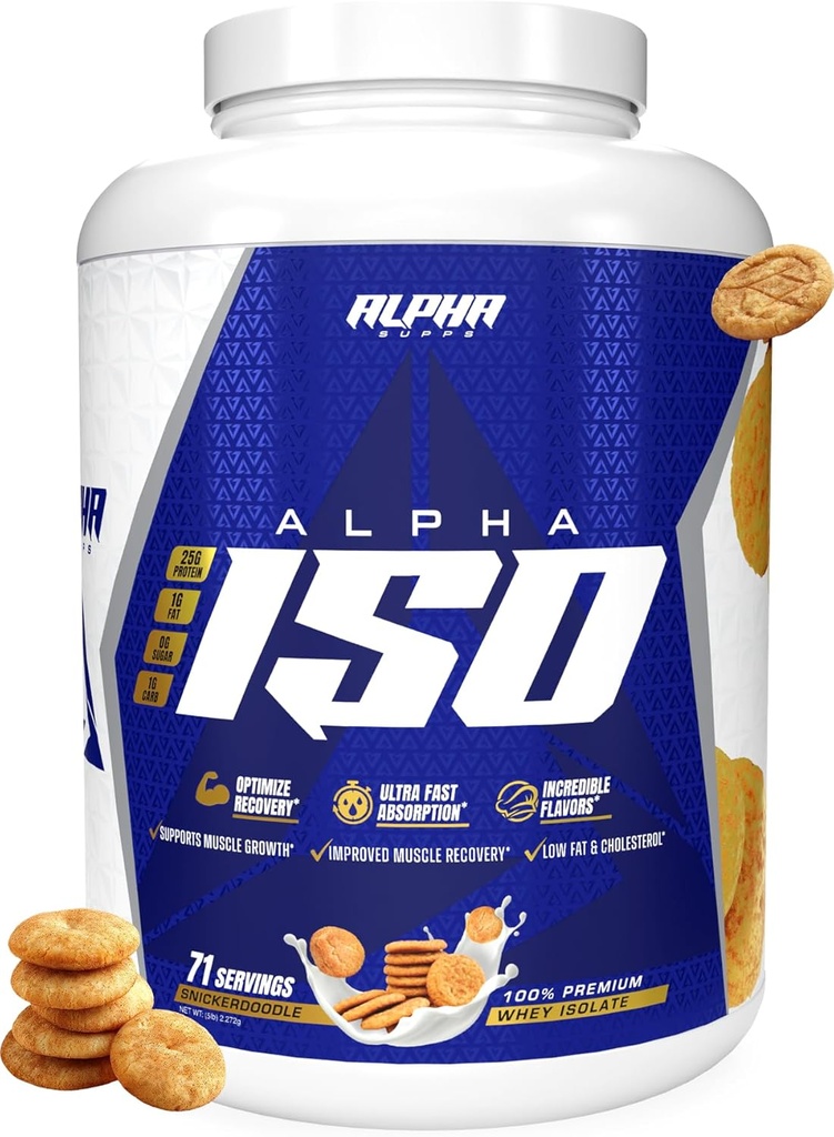 Alpha Supps ISO, Low Carb 100% Whey proteini Isolate Toz, 25 Grams Per Servis, Yardımcı Kas Büyüme, Low Sugar ve Gluten Free (Snicker Doodle, 5 lb)