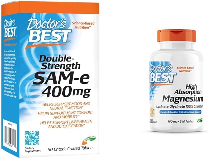 Doktor'un BEST SAM-e 400 mg, Vegan, Gluten Free, Soy Free, Mood ve Ortak Destek, 60 İnic Kaplama ve Yüksek Abhidroryum Magnezyum Glycinate Lysinate, 100% Chelated, Non-GMO, Vegan, Gluten