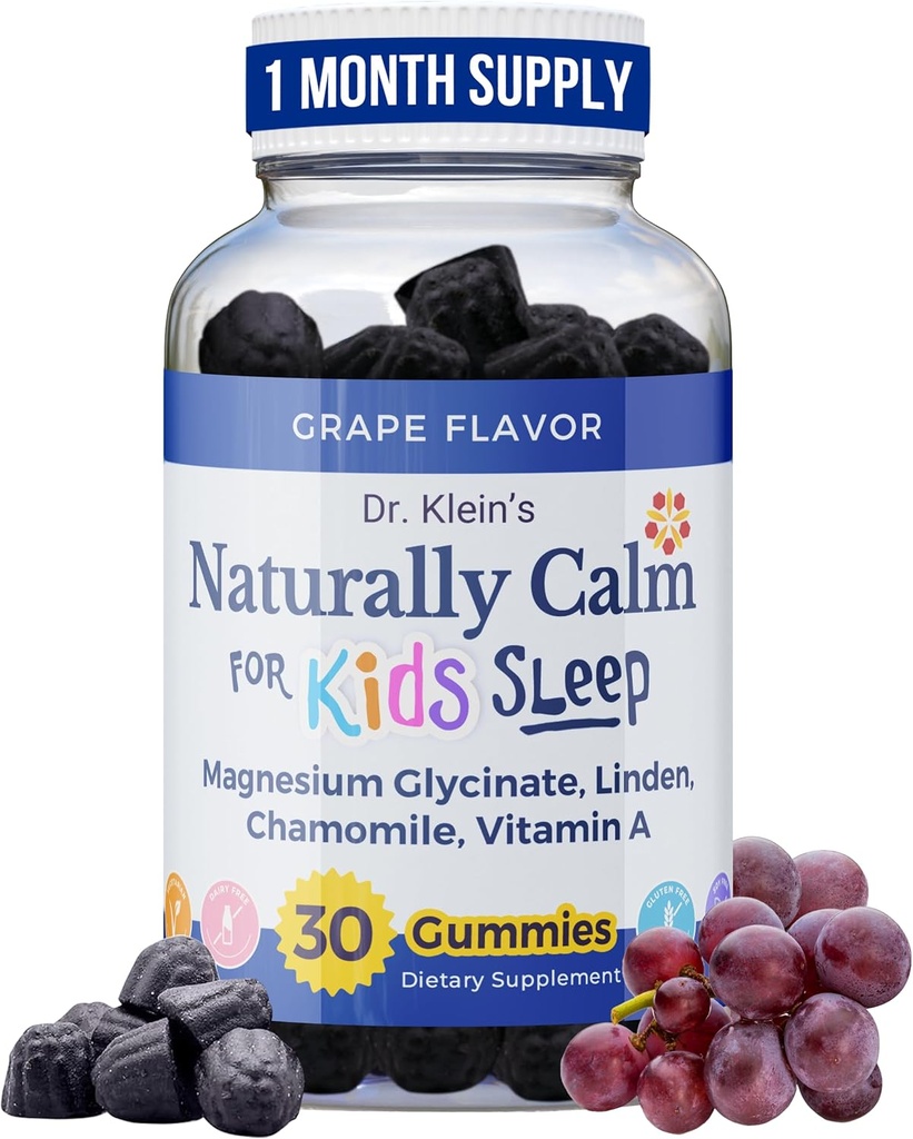 Magnezyum Glycinate, Chamomile & Linden – Çocuklar Uyku için Çokvitamin Gummies, Concentration, Daily Wellness & Routine Balance – Sugar-Free Grape Flavor, 30 Kont by Rhoziva