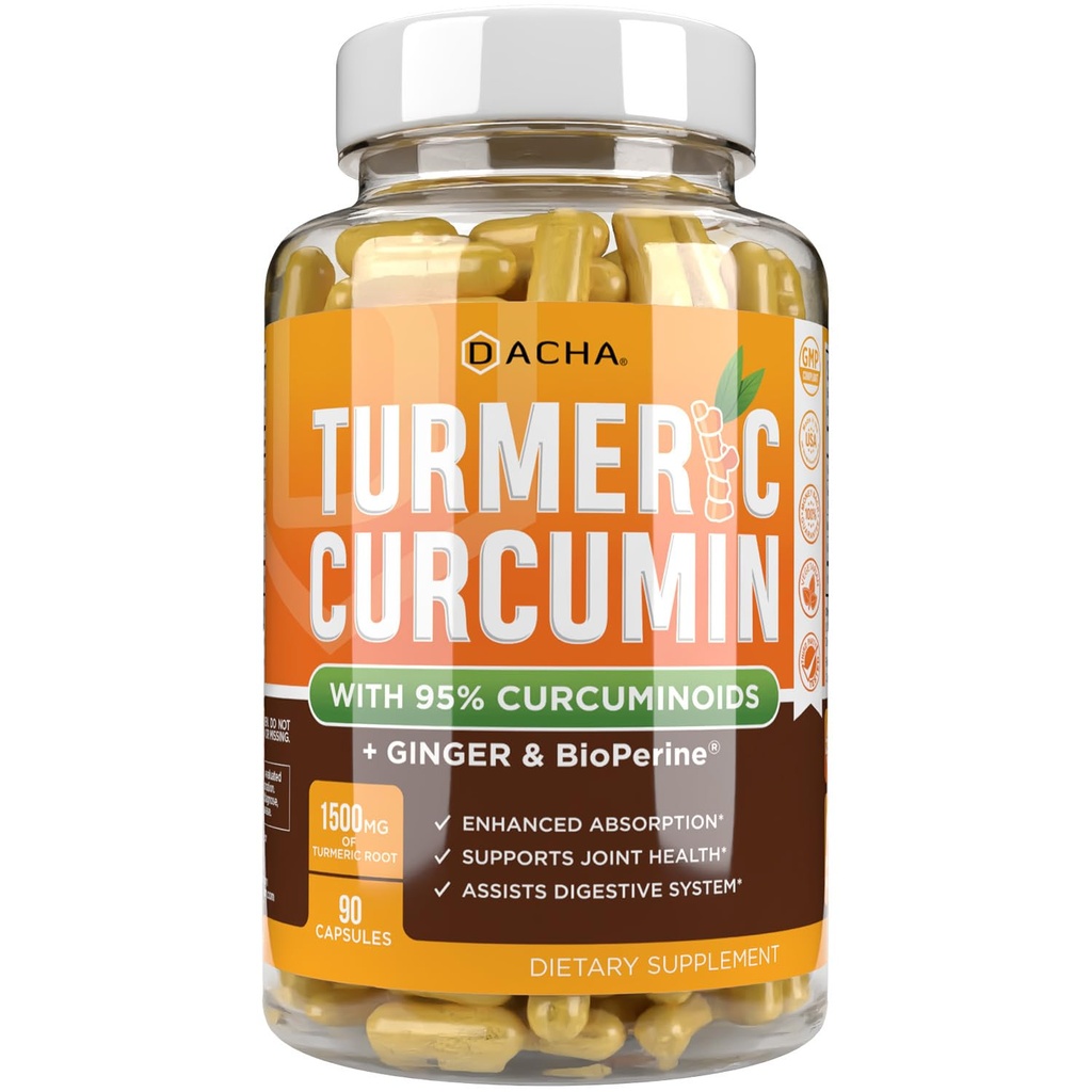 DACHA Tumeric Curcumin Supplement - 2250 mg Ortak Destek Supplements Turmeric with Black Pepper Ginger% 95 Curcuminoids Capsules Capsules