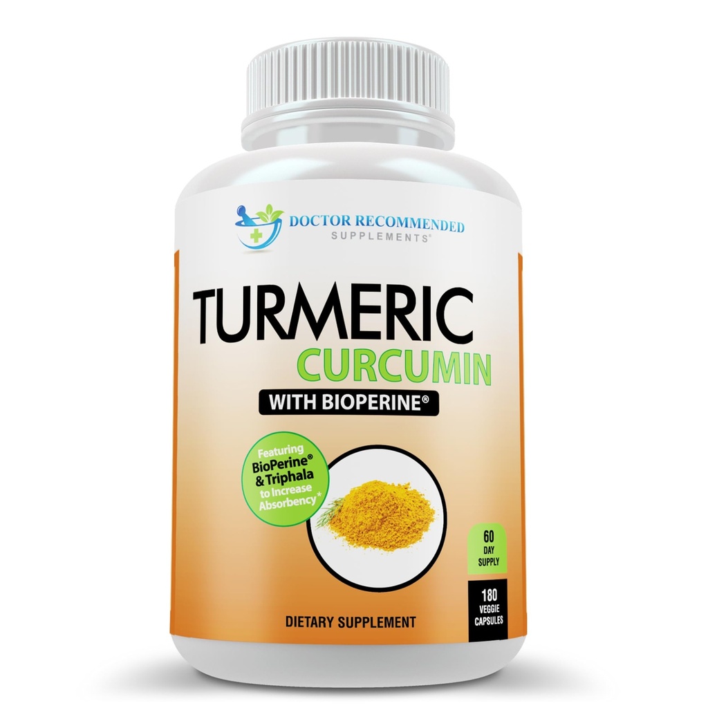 Turmeric Curcumin Supplement - 2250 mg /d - Veggie Caps - Black Pepper Extract (Bioperin) - 750 mg Capsules - 100% Organik - En Güçlü Turmeric (180 Kont)