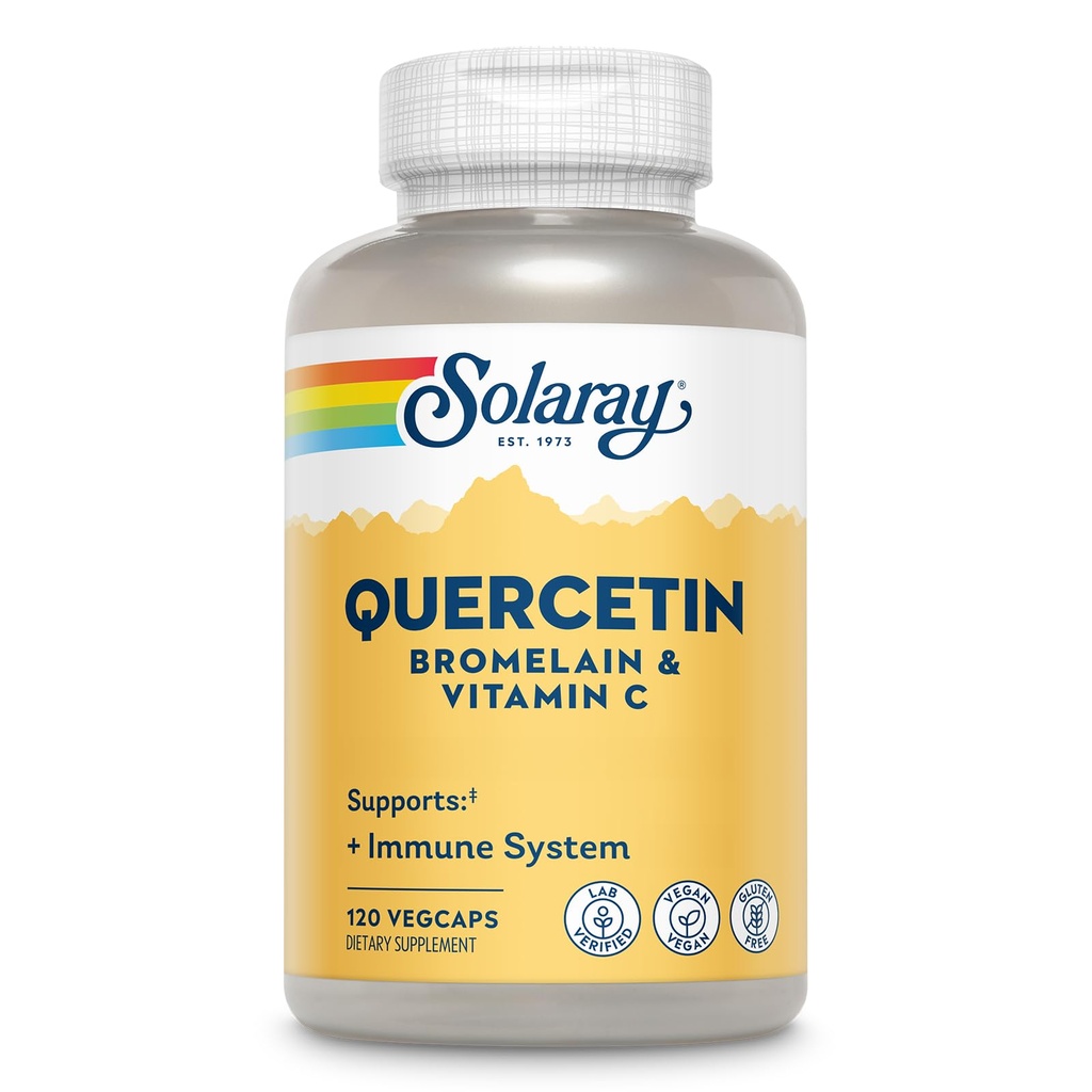 SOLARAY Quercetin with Bromelain and Vitamin C - Immune Support Supplement - Antioxy and Heart Health Complex with Quercetin 500 mg and 1235mg VIT C - Vegan, 60-Day Garanti, 60 Serv, 120 VegCaps