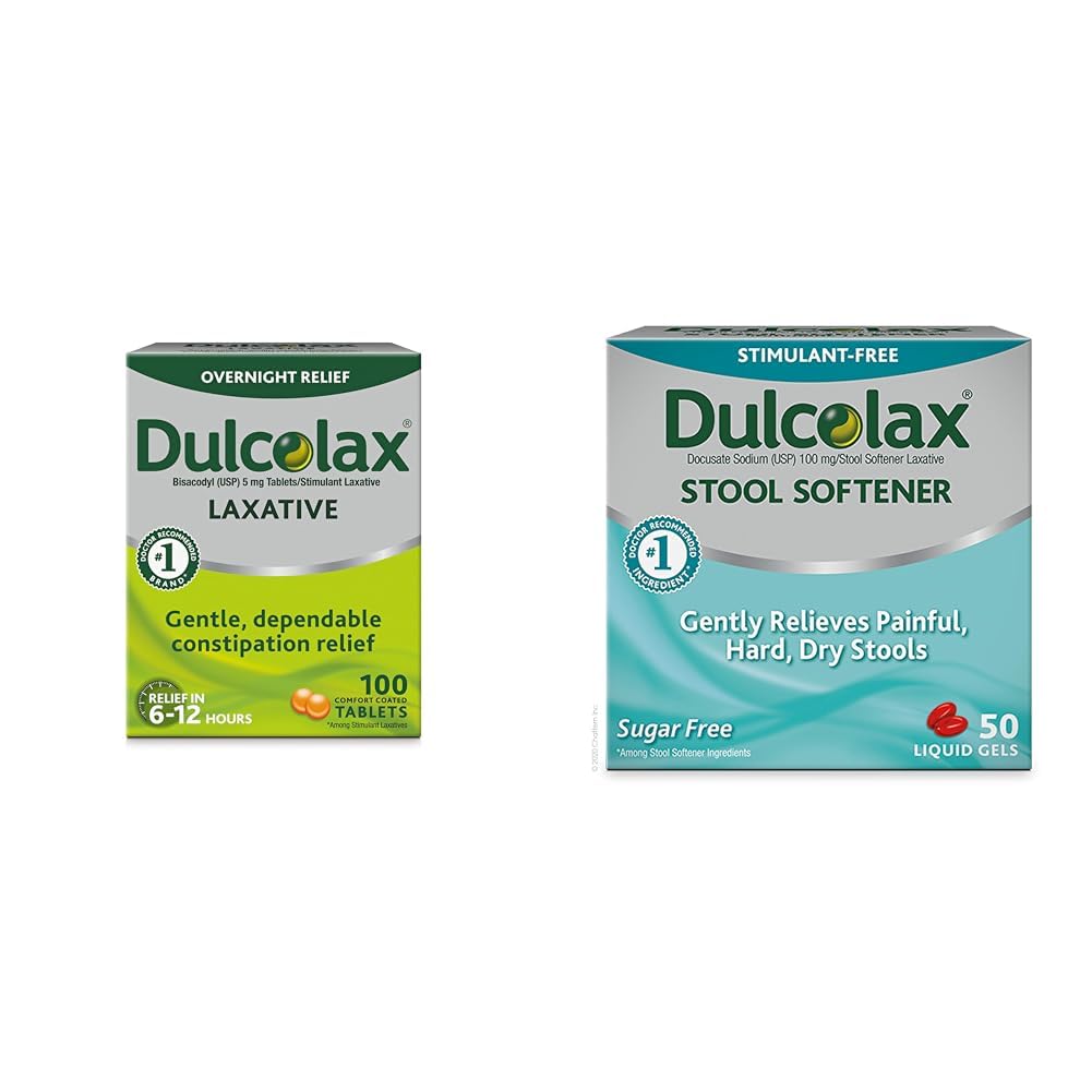 Dulcolax Stimulant Laxative Tabletler (100 Kont) Gece Özeti Yardım, Bisacodyl 5 mg & Stool Softener Laxative Liquid Gel Capsules (50ct) Gentle Relief, Docusate sodyum 100 mg