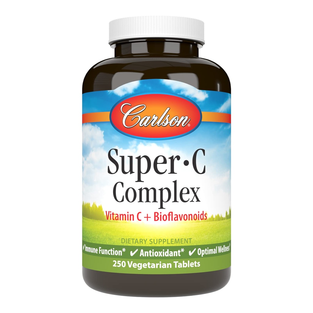 Carlson - Super-C Kompleksi, C + Bioflavonoyaklar, Immune Function & Optimal Wellness, Antioksi, 250 Vegetarian Tabletler