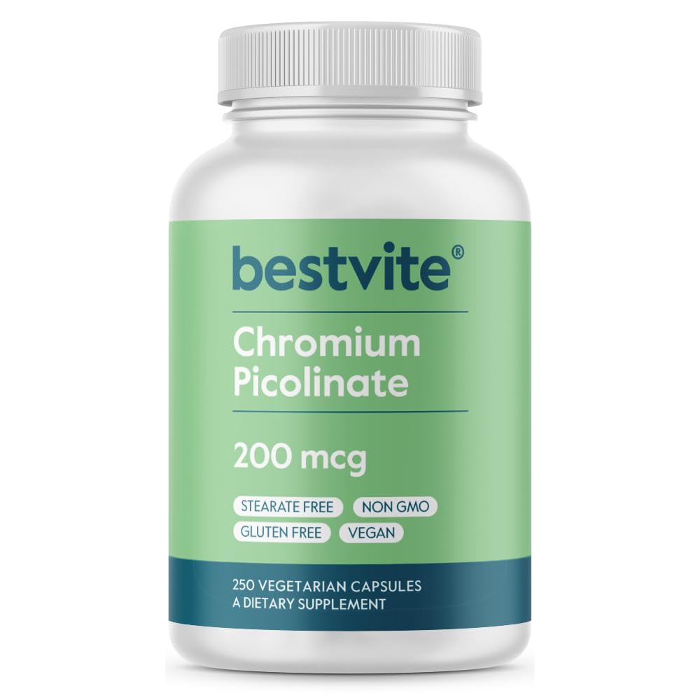BESTVITE Chromium Picolinate 200 Telefon (250 Vejetaryen Capsules) - No Stearates - No Dicalcium Phosphate - Vegan - Gluten Free - Non-GMOMO