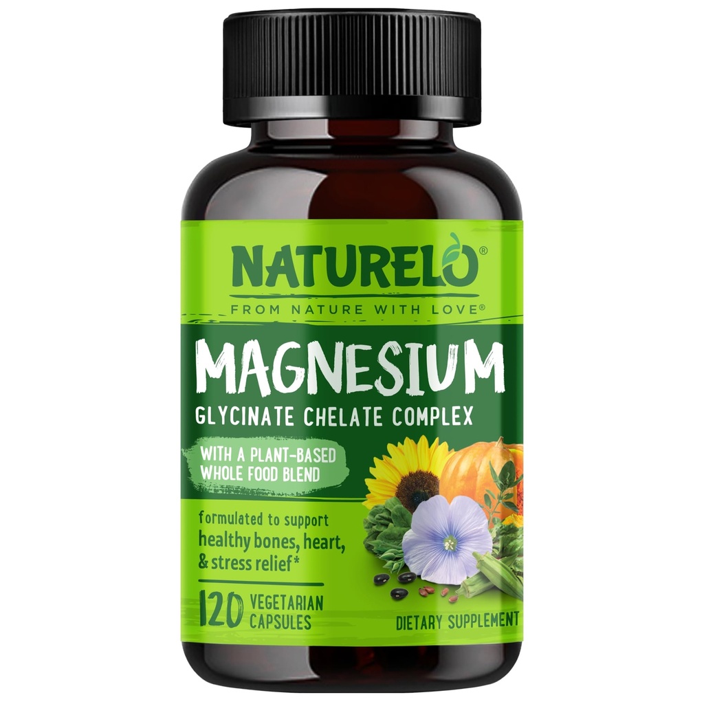 NATLO Magnezyum Glycinate Chelate Kompleksi - Organik Sebze Sebzeleri Uykuyu Desteklemek için 200 mg, Calm, Kas Cramp & Stres Yardımı - Gluten Free, Non GMO - 120 Capsules