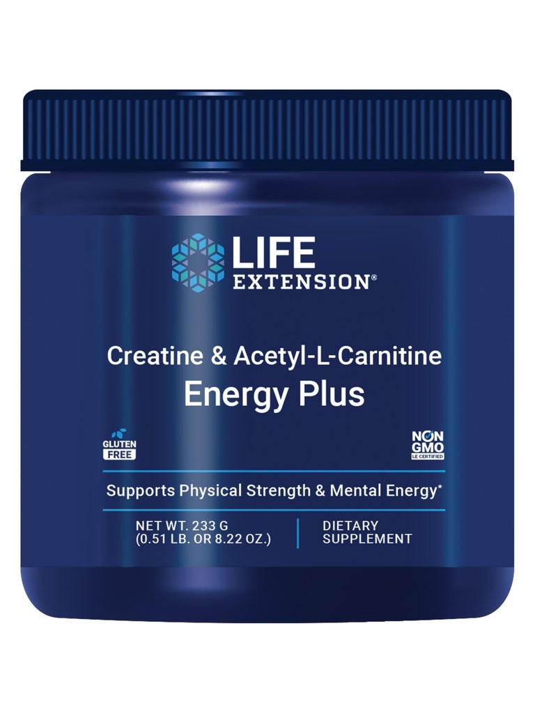 Life Extension Kretine Acetyl-L-Carnitine Energy Plus, Energy Support Supplement, creatine monohidrat, Acetyl-L-carnitine, Gluten-Free, Non-GMO, Vegetarian, 30 Servisler