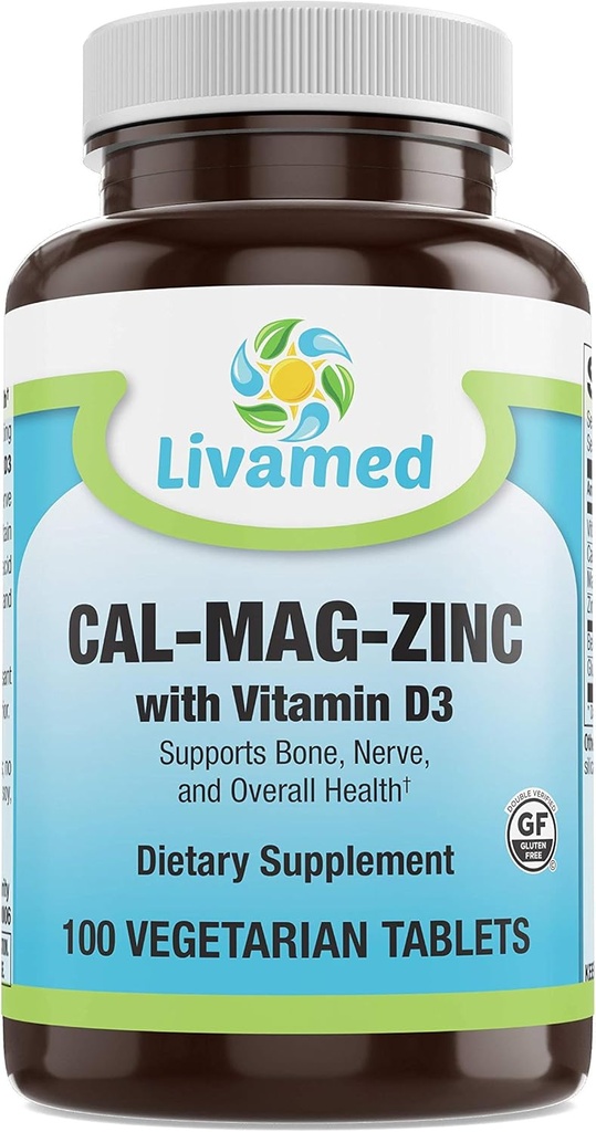 Cal-Mag-Zinc Chelated with Vitamin D3, Bone Strength Supplement -Sağlıklı Bones & Teeth, Heart, Muscle, & Health Cardiovascular System - En İyi Tüm Gıda ve Mineral Kompleksi-100 Vegan Caps