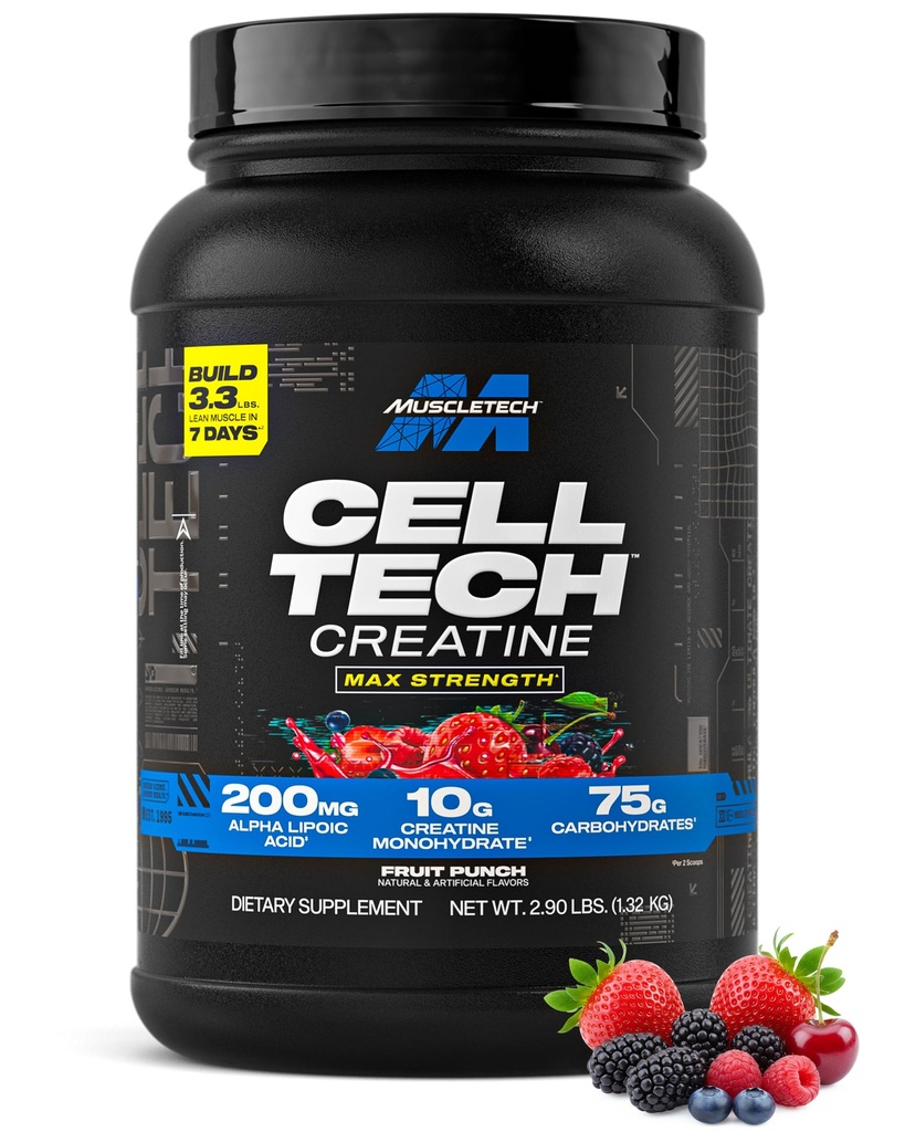 MuscleTech Kretine Monohidrat Toz Hücre-Teknolojik Kreatin Cömertine Cömertine Cöpücük Kadın Kas Yapı Supplements Meyvesi, 3 lbs (27 Serv)