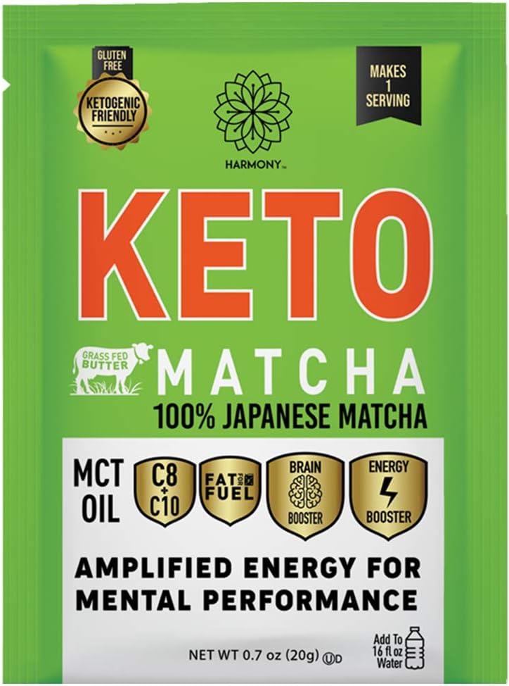 Harmony, Keto Matcha, Pure Japanese Matcha to Amplify Energy and mental Performance, Instant Drink Mixet, Caffeine'nin 68 mg of Caffeine per Service, 12 Packets