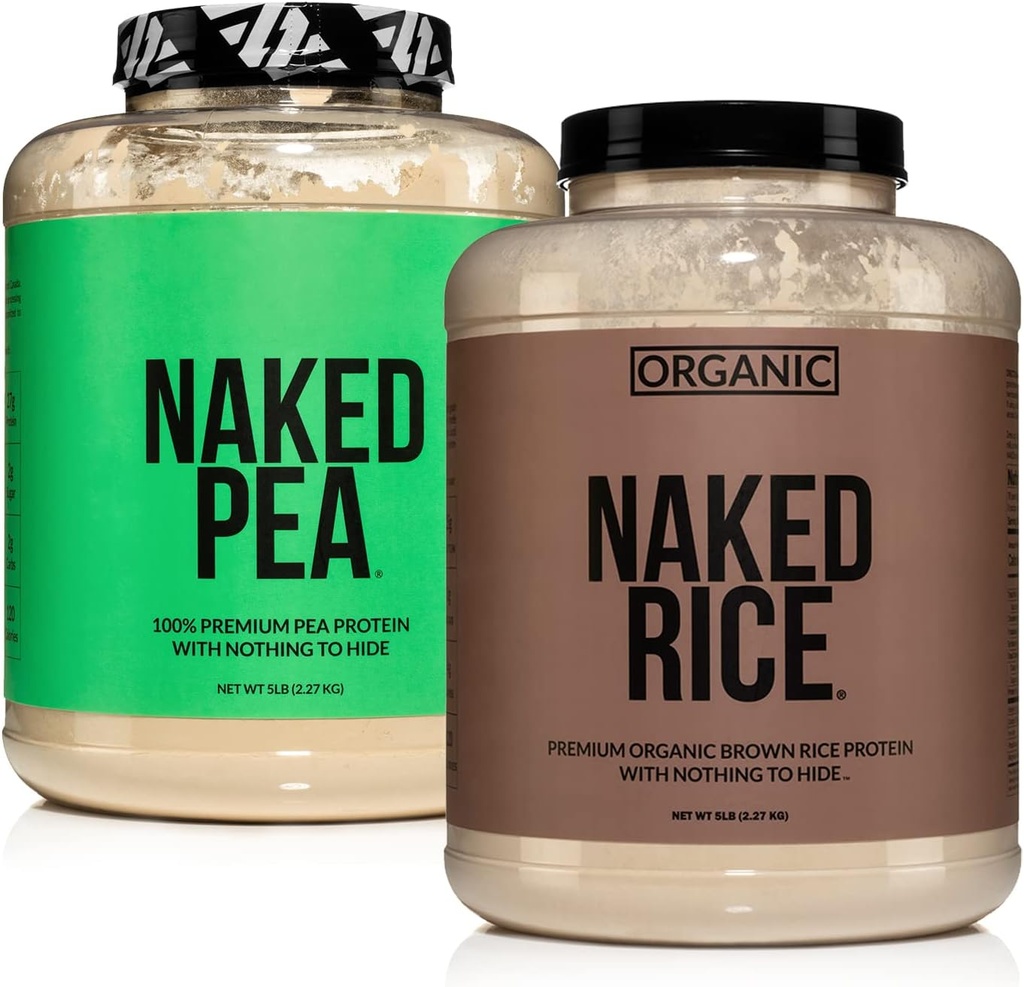 NAKED Vegan Protein Log: 5LB Unflavored Pea ve 5LB Organik Rice