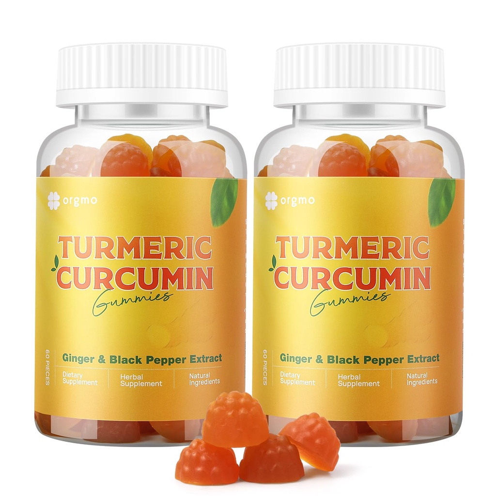 Turmeric Curcumin Gummies with Black Pepper 2 Pack, Turmeric and Ginger Supplement for Immune Ortak Destek, Sugar Free Ginger Gummies for Inflammation Vegan