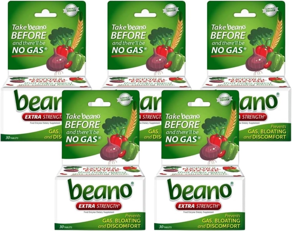 Beano Ekstra Kuvvet, Gaz Önleme & Digestive Enzyme Supplement, 30 Kont (Paket)