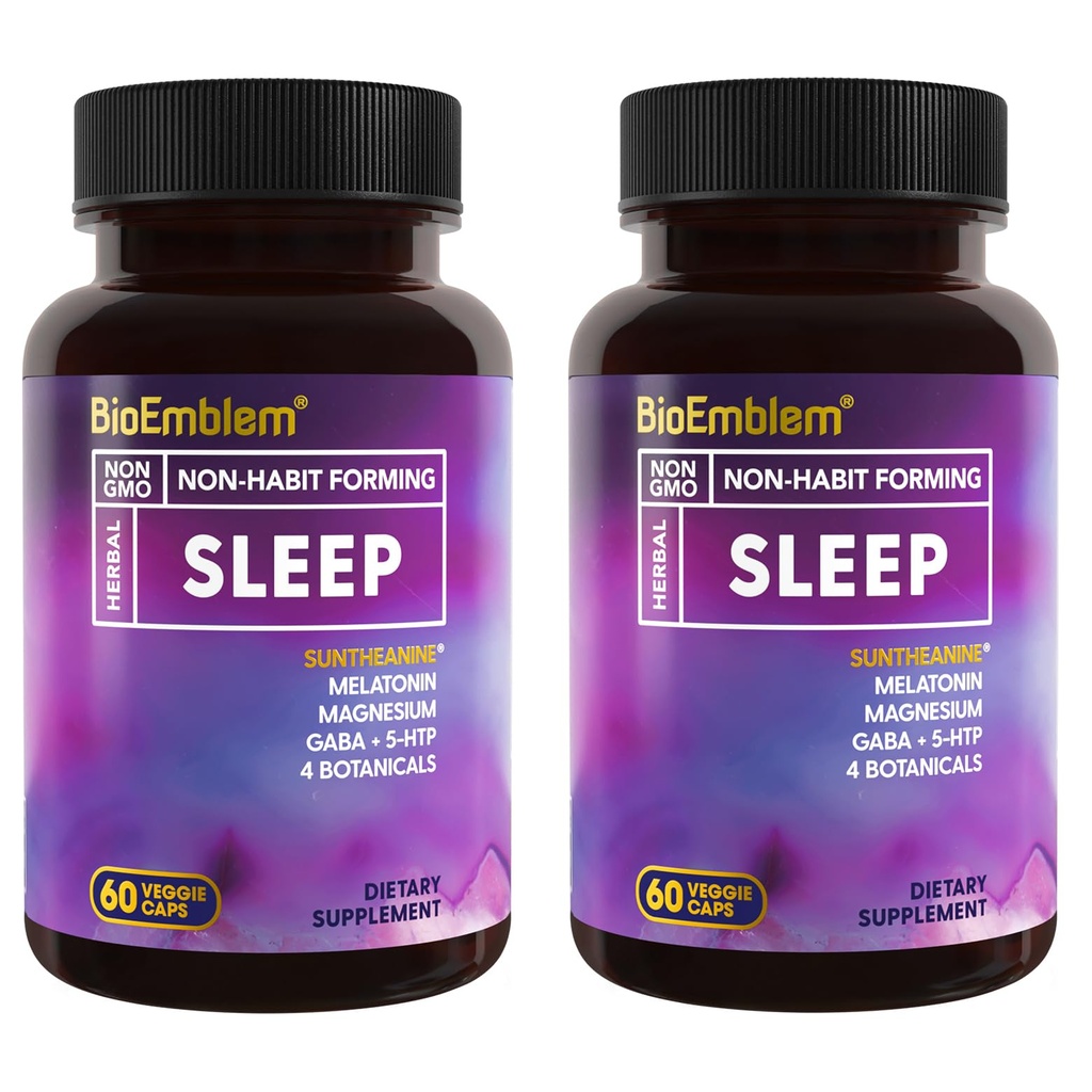 Melatonin, Valerian Root, Suntheanine & More | Sağlıklı Uyku Tamamı | Herbal Uyku Pills | 60 Capsules, 2 Packls