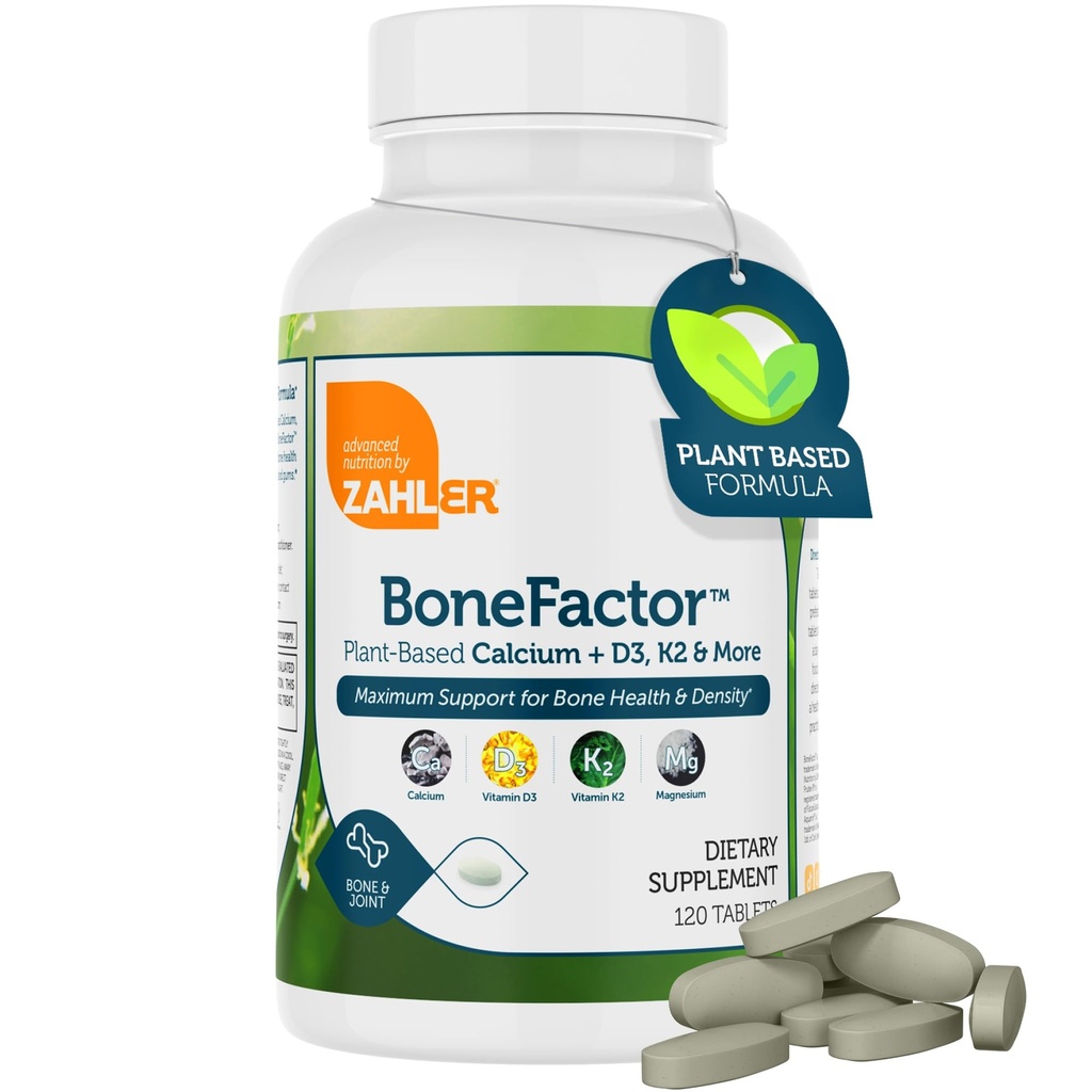 Zahler Bonetors, Bone Strength Supplement, Kalsiyum, Vitamin D, Vitamin K ve Magnezyum, Sertifikalı Kosher, 120 Tablet