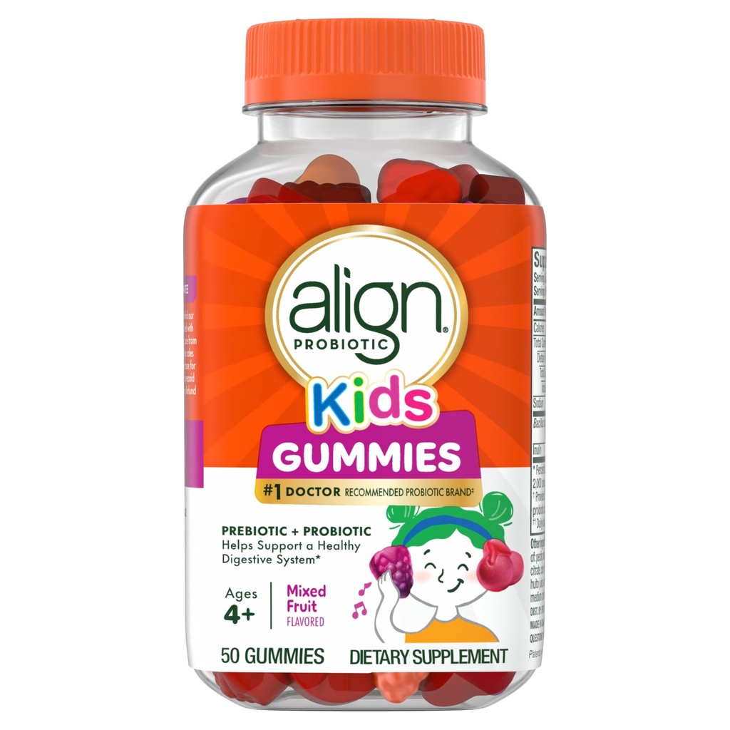 Align Probiyotik, Çocuklar Gummies, Prebiyotik + Probiyotik sağlıklı bir sindirim sistemini desteklemeye yardımcı olur*, #1 Doktor Önerilen Probiyotik Brand,, 50 Gummies Ambalaj değişebilir