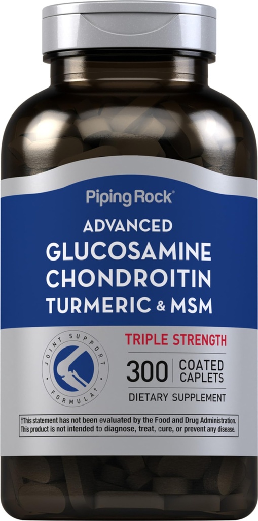 Piping Rock Glucosamine Chondroitin MSM Turmeric | 300 Caplets | Supplement for Women and Men | Advanced Triple Strength Kompleks | Non-GMO & Gluten Free Free
