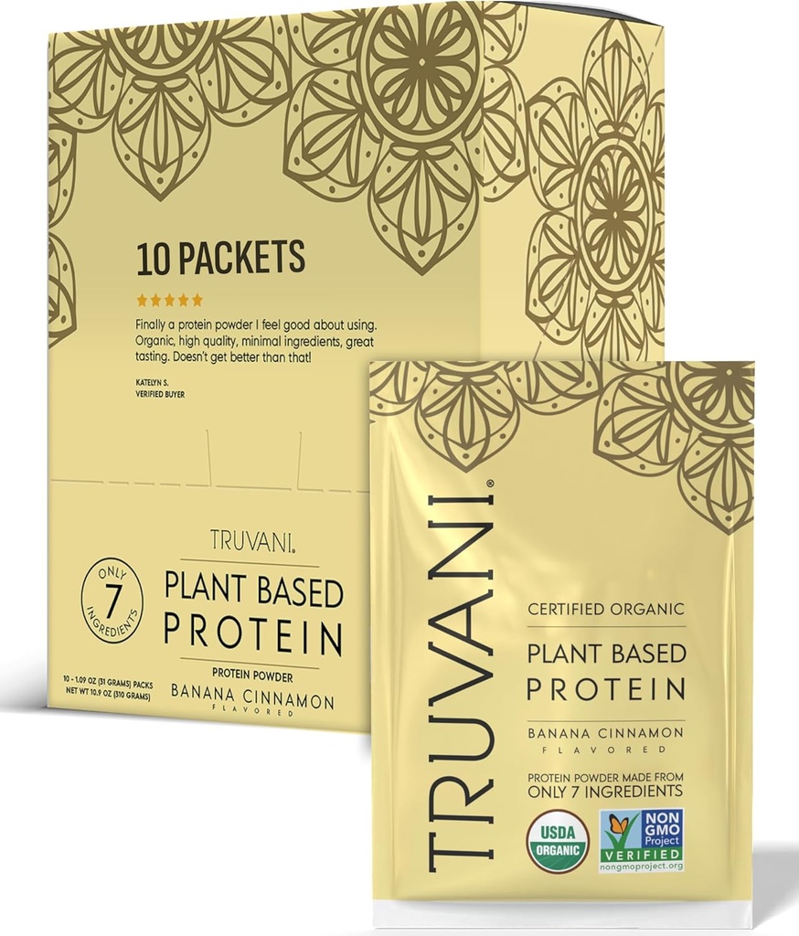 Truvani Vegan Pea Protein Toz | Banana Cinnamon | 20g Organik Plant Temel Protein | Tek Hizmet Seyahat Paketleri | 10 Hizmetler | Keto | Gluten & Dairy Free | Low Carb | No Ek Olmayan Şeker