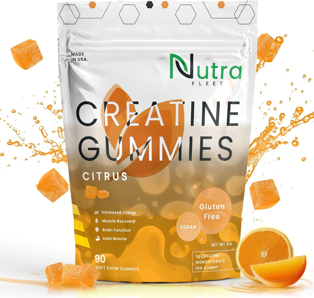 Kretine Monohidrat Gummies - Erkekler ve Kadınlar için 5g çiğnemek Monohidrat gummy - Güçlü, Kas üreticisi - Enerji ve Focus - Low kalori, Vegan & Gluten Ücretsiz | 90 say Citrus