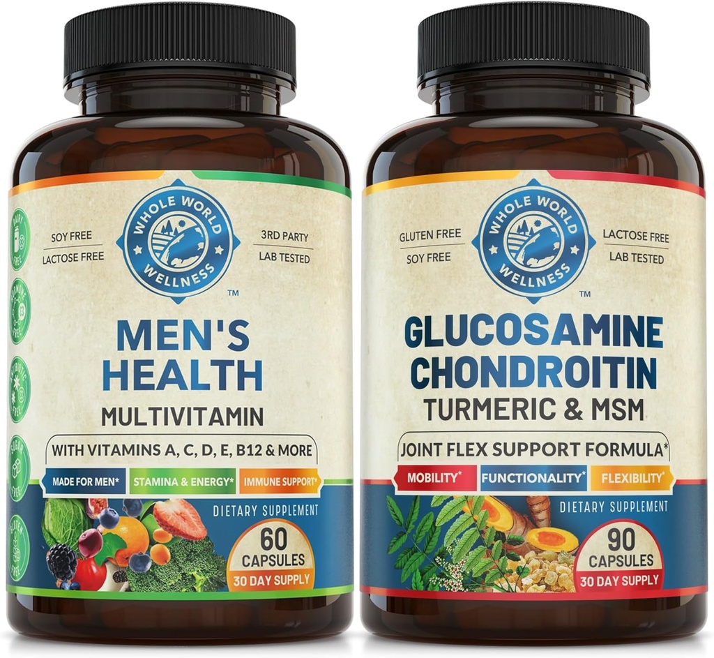 Erkekler Daily Multivitamins & Advanced Joint Support Sche (Bir Şişe Her Şey) Kollektif olarak Holistic Wellness, Boosted Energy ve Ortak Sağlık'ı destekliyor. ABD Made.