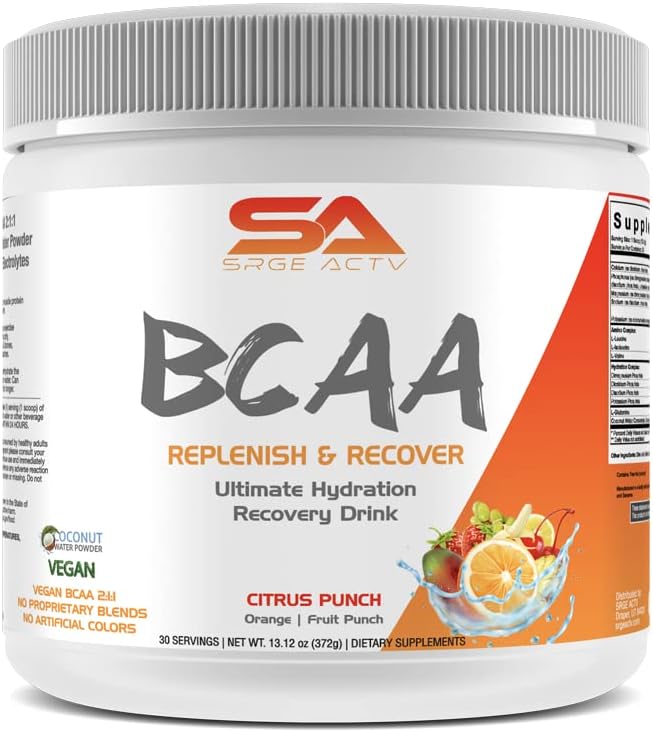 BCAA Powder Plus Glutamine and Electrolyte Powder for Recovery & Hydration - 30 Servings (Citrus Punch)