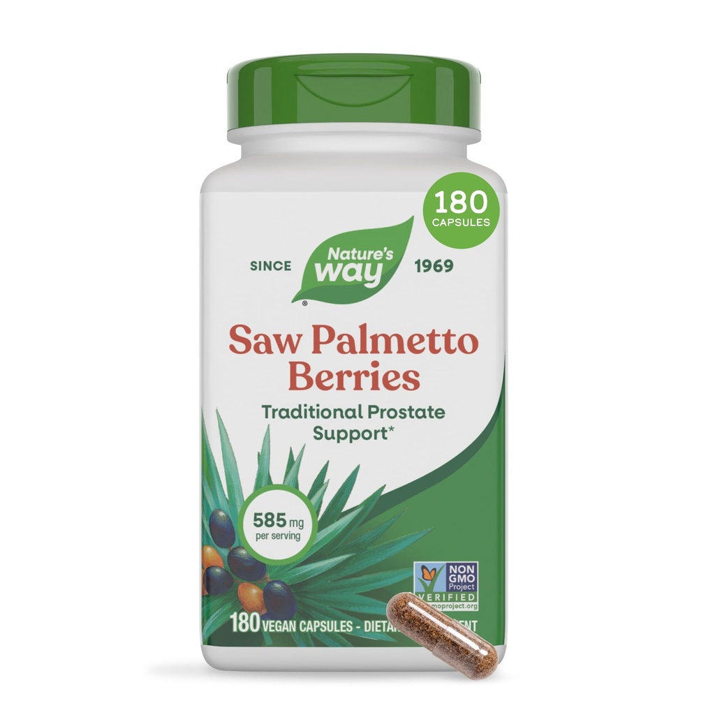 Nature's Way Saw Palmettoges, Geleneksel Prostate Support*, hizmet başına 585 mg, Non-GMO Project TY, Vegan, 180 Capsules