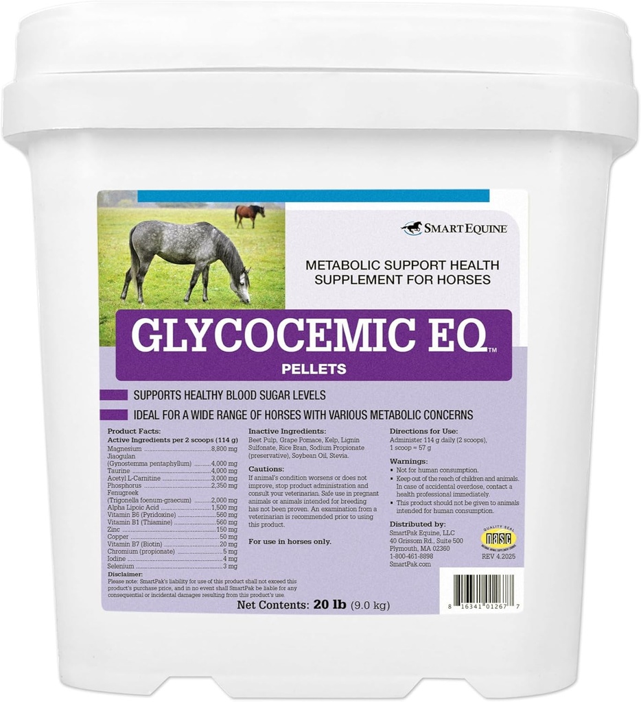Glycocemic EQVPNs | Equine Metabolic Desteği | Tiroid Fonksiyonu ve Sağlıklı Kilo Desteği için | Taurin, Jiaogulan ve Daha Fazla | 20 lb Kovan