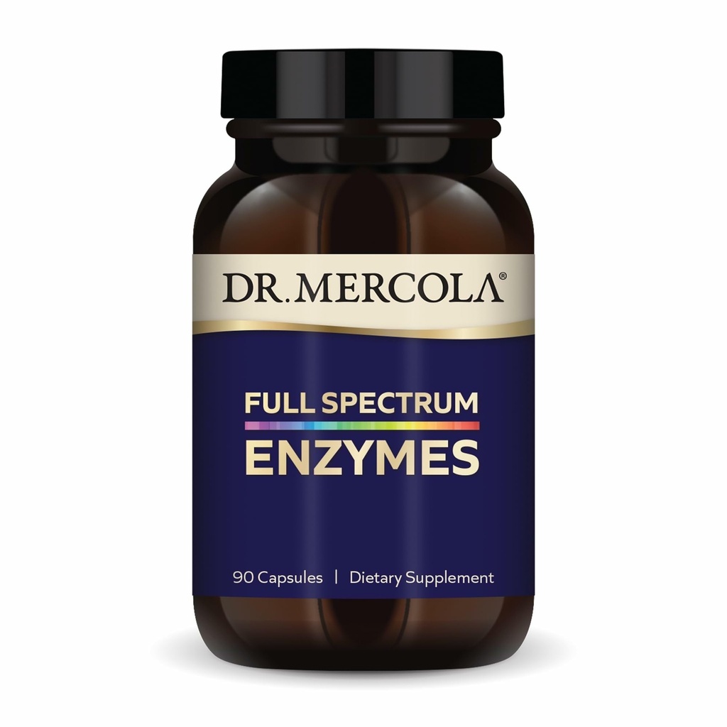 Dr. Mercola Full Spectrum Enzymes - 22 Farklı Enzymes - Destekler Digestive & Immune Health - Helps Digest Carbohidrats, Fats, Proteins & Fiber - Non-GMO, Gluten-Free & Soy-Free - 90 Capsules