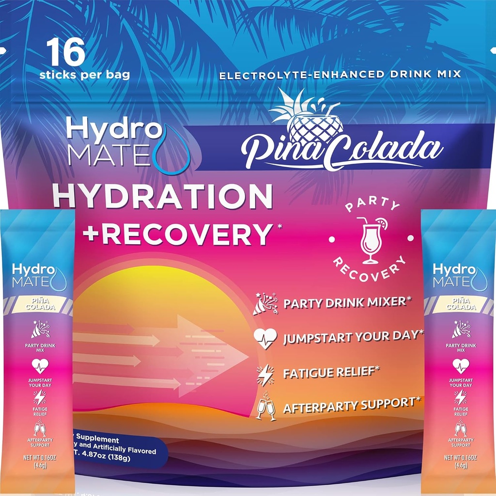 HydroMATE Electrolytes Toz Paketleri Pineapple Hydration Hızlandırıcı Low Sugar Party Favors for Recovery Troña Colada 16 Sticks