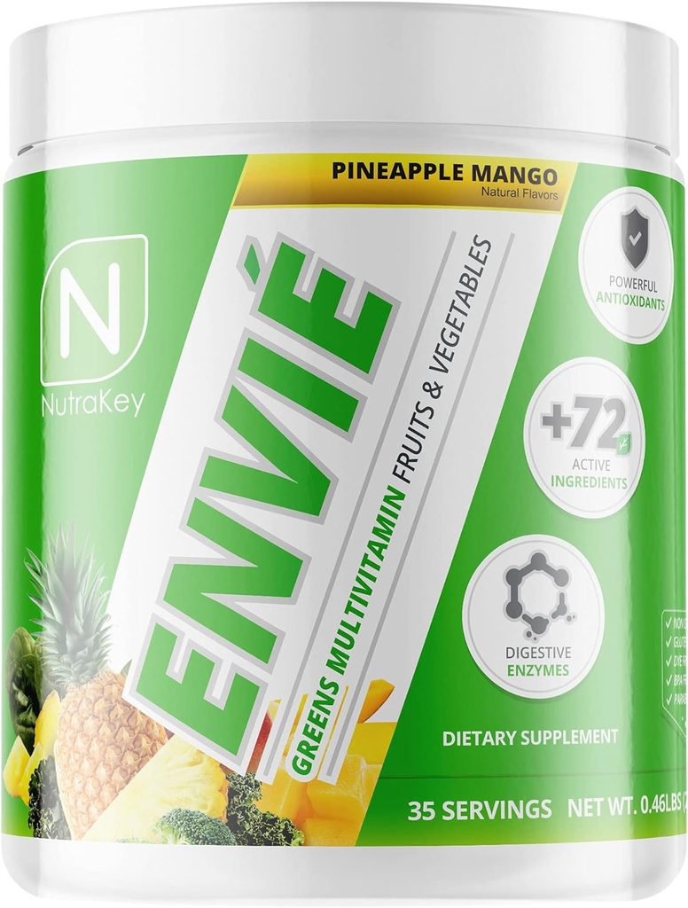 NutraKey Envie Multivitamin Toz, Keto MultiVitamin for Men and Women, Fruits, Greens, Antioksis, Digestive Enzymes, Amino Asits, Vitamin B Organik Toz (Pappinele, 210g)