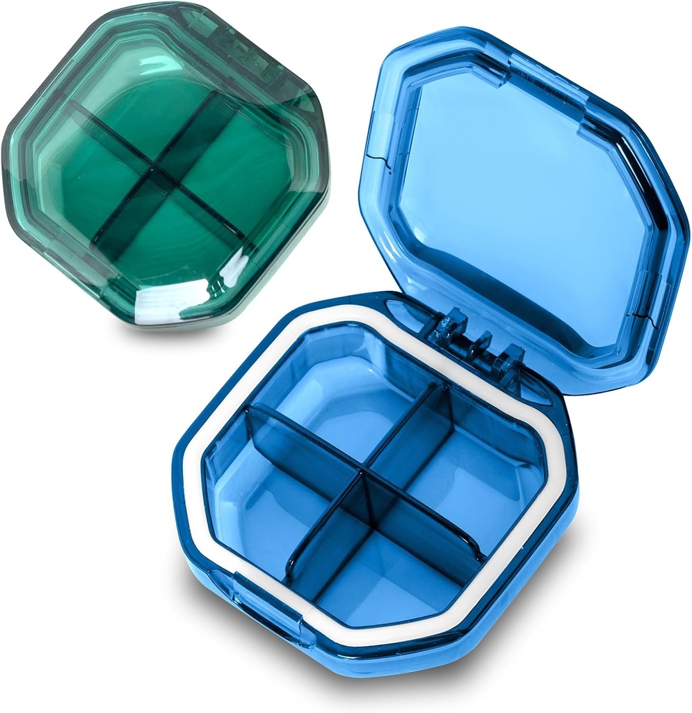 Günlük Pill Organizer, 2 Pack 4 Karşılaştırma Küçük Pill Box Portatif Pill Vakası, Seyahat Pill Vitaminleri, Cod Liver Oil, Supplements and Drug (Mavi +Green)