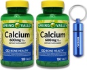 Kalsiyum Bone Health Diyetary Supplement Tabletleri, 600 mg, 100 Count (2-Pack) Sche with BROS2FL Filtresi Su geçirmez Metal Pill Box (2 Madde)