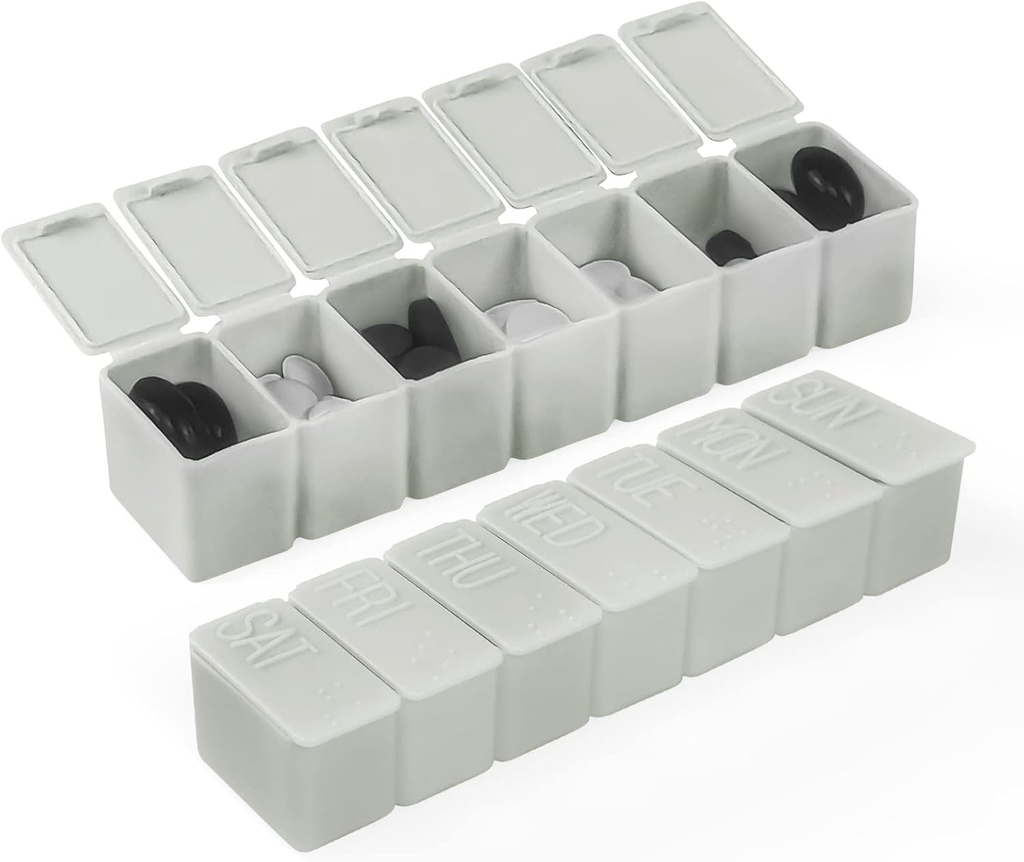 Haftalık Küçük Pill Organizer, 7 Günlük Pill Case, Günlük Vitamin Vaka Tıp Kutusu, Tıp Supplements Fish Oil(2Pcs,Grey)