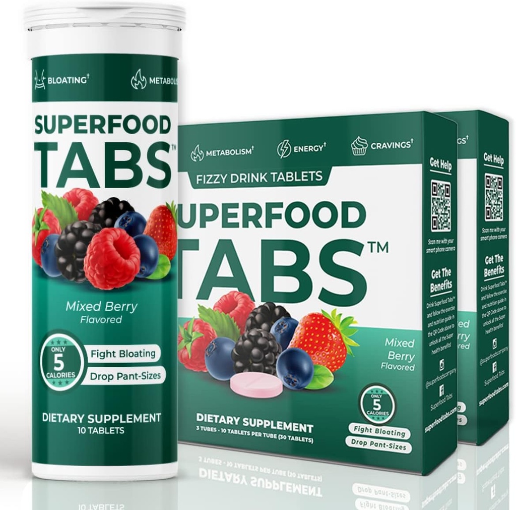 Superfood Tabs Superfoods Company Detox Cleanse Drink - Women & Men için Beslenme Supplement - Sağlıklı Kilo, Digestive Health, Cravings & Bloating Relief - karma Berry Flavor [60 Tabletler]