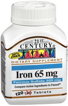 21. Yüzyıl Demir 65 mg ile Ferrous Sulfate 325 mg - 100 Tablet, 4 Paket