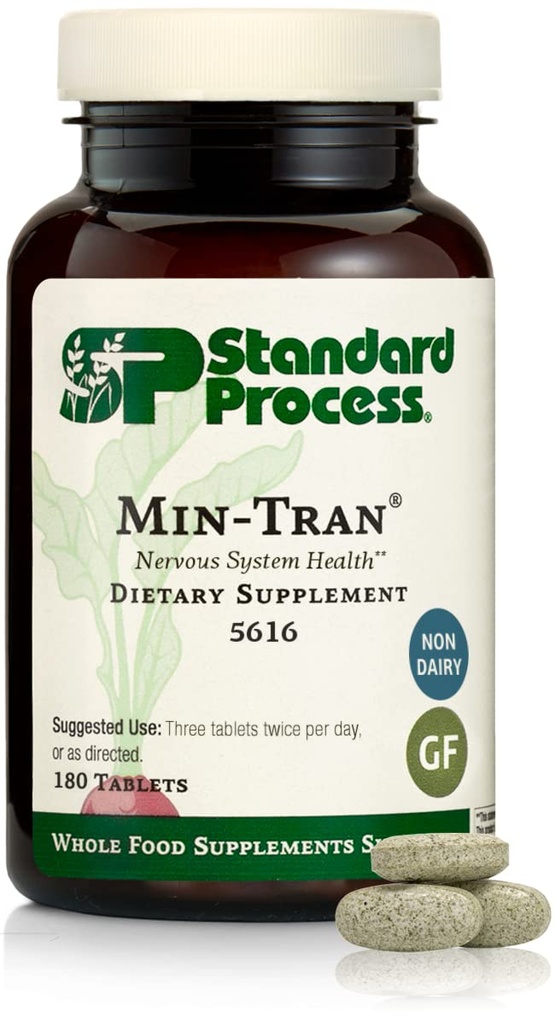 Standart Süreç Min-Tran - Nervous System Health Supplement - İyi Magnezyum Kaynağı - Temiz Yollar ve Sağlıklı Stres Cevapları - Gluten-Free, Non-Dairy & Non-Soy - 180 Tabletler