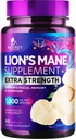 Lions Mane Mushroom Capsules 10.000 mg - Lion's Mane Supplement Capsules for Memory and Focus Support, Brain, Immune Health Support, Vegan, ABD'de Şişelenmiş, Lions Mane Mushroom Toz Ekstraksiyon, 60 Kont