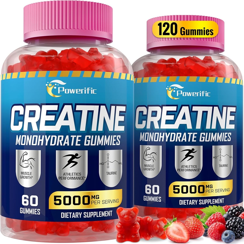 Erkekler ve Kadınlar için Kreatif Monohidrat Gummies, Taurin, Vitamin B6 & B12 Kreta Monohidrat, Enerji, Endurance, Kas, Organik (2 Paketler)