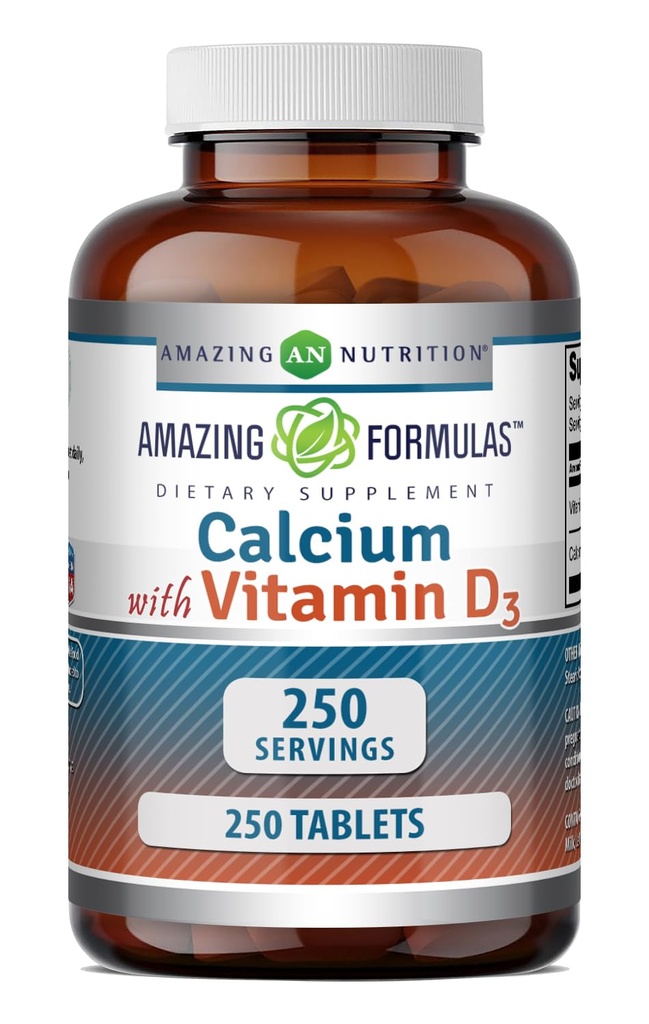 Amazing Formulas Calcium 600 Mg with Vitamin D3 400 IU Tablets Supplement - Non-GMO - Gluten Free - Made in the USA - 1 Pack 250 Count