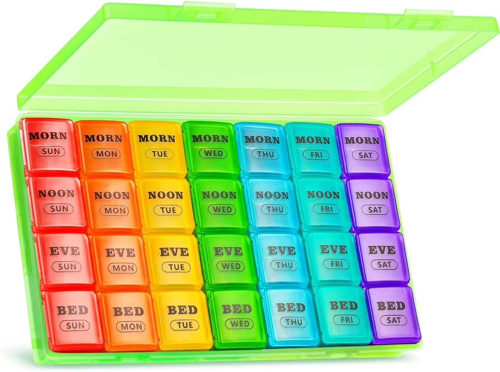 XL Large Weekly Pill Organizer 4 Times a Day, 7Day Pill Box and Organizer AM PM, Big Karşılaştırmalar Pill Case, Monthly Drug Organizer 28 Days columns for Fish Oils