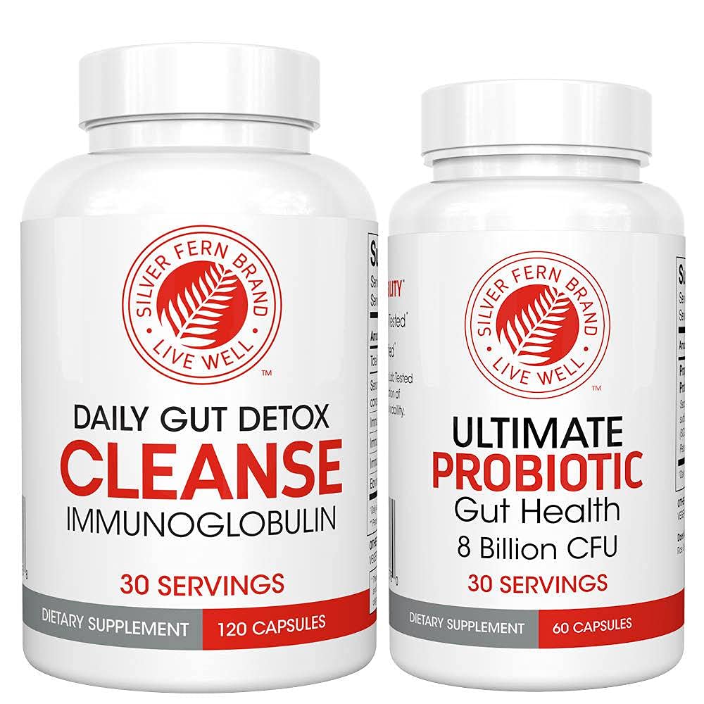 Silver Fern Gut Rehab Kit - 30 Day Supply - Cleanse Daily (1 Şişe = 120 Capsules) & Ultimate Probiyotik (1 Şişe = 60 Capsules) - Immunoglobulins & Sporte Build Probiyotiks -