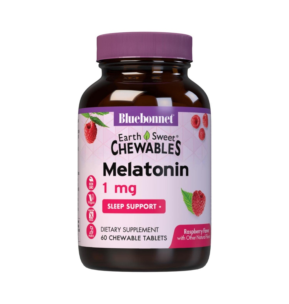 Bluebonnet Beslenme DünyaSweet Melatonin 1 mg Fast-Acting Quick Dissolve Nighttime Relaxation & Restful Sleep Support - Sleep Aid - Gluten-Free, Vegan - Flavor - Chewable Tabletler Raspberry