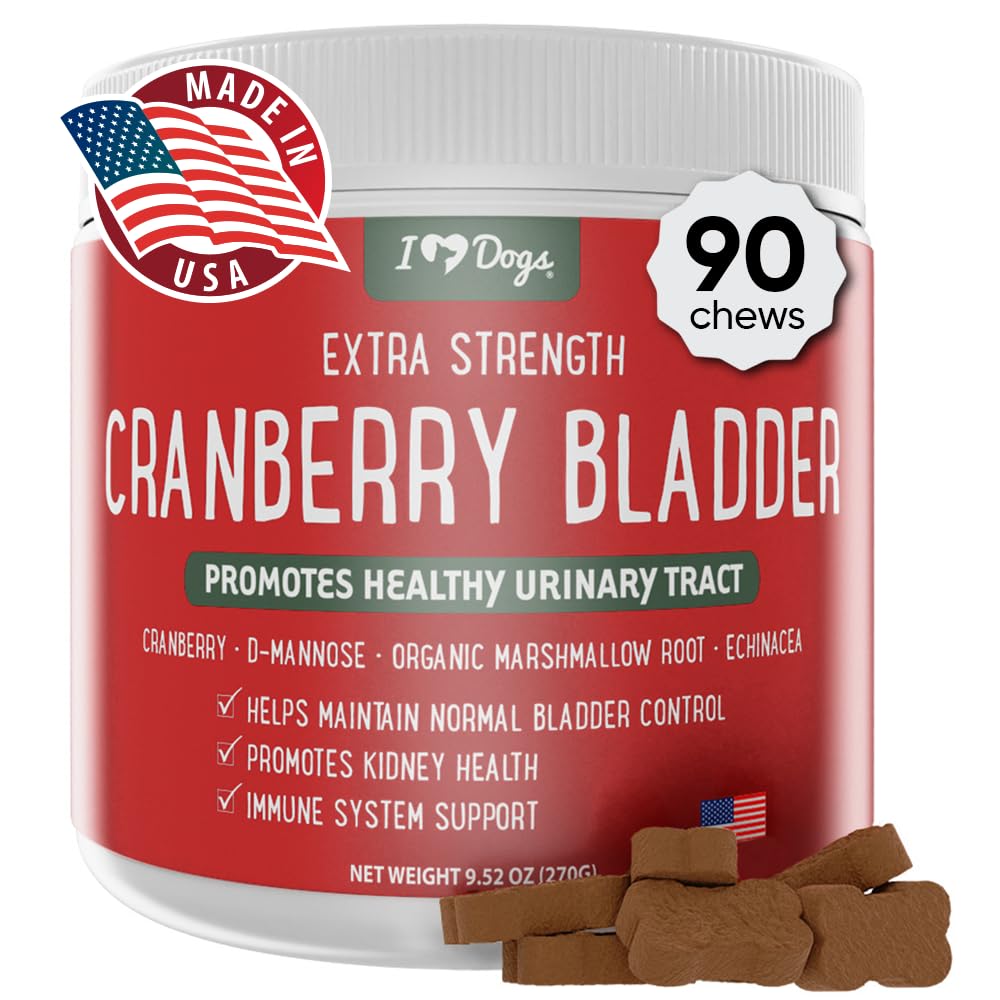 iHeartDogs Extra Strength Urinary, Bladder, & Kidney Support for Dogs – Cranberry, D-Mannose & Echinacea Helps Maintain Urinary Tract Health, Strengthens Weak & Incontinent Bladder