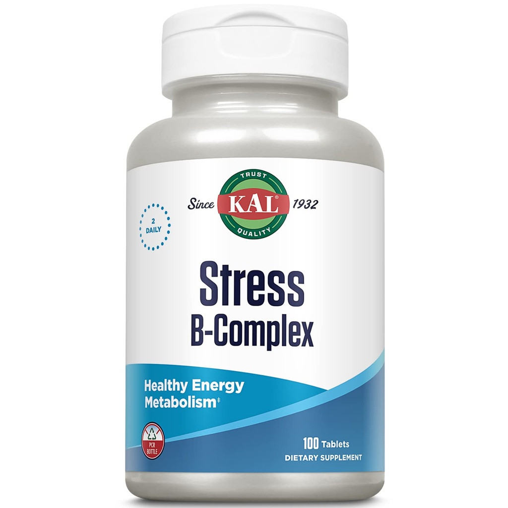 KAL Stres B Kompleks Vitamini Tamam, Enerji için B Kompleksi, Stres, Red Blood Hücre Formasyon ve Immune Support, B12, B6 ve Folic Acid, 60-Day Garanti, 50 Serv, 100 Tablet