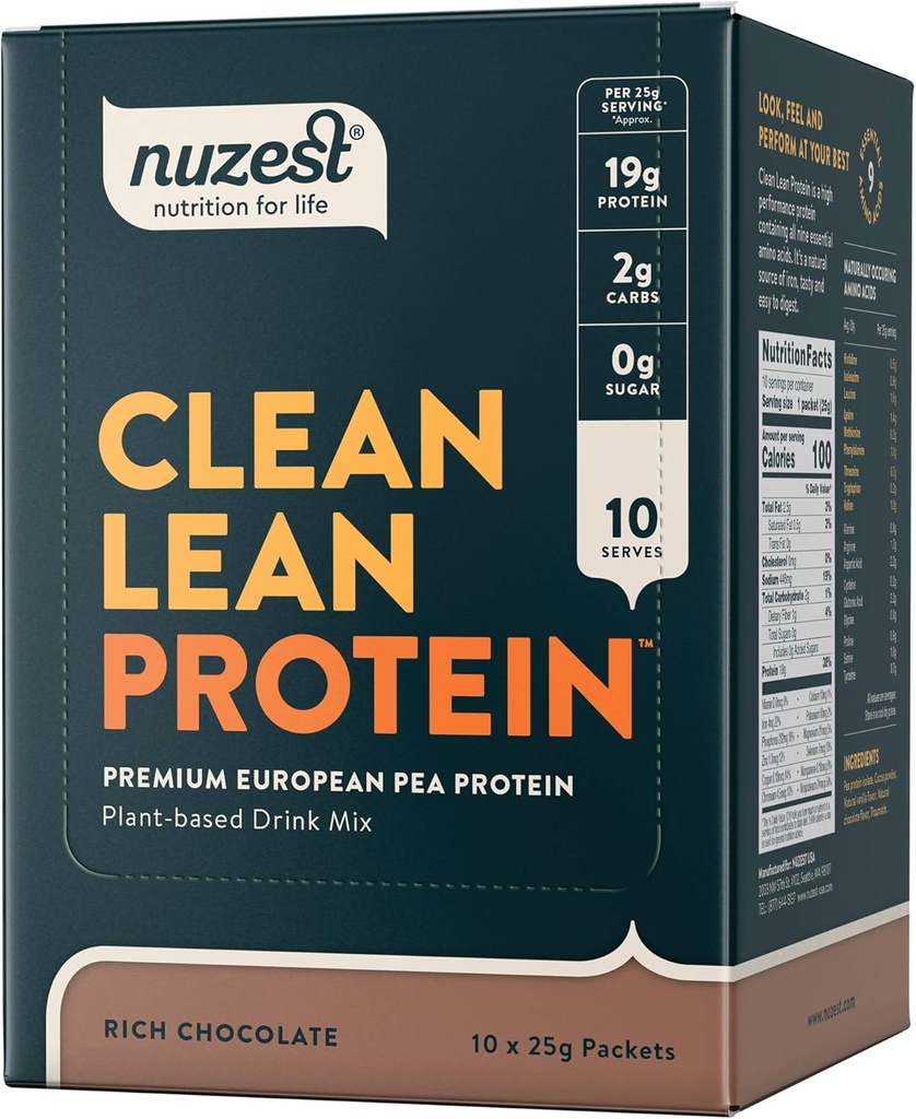 Nuzest - Pea Protein Tozu - Temiz Lean protein, Premium Vegan Bitki Temel Protein Toz, Süt Ücretsiz, Gluten Free, GMO Free, Protein Shake, Rich, 0.9 oz, (Pazar 10)