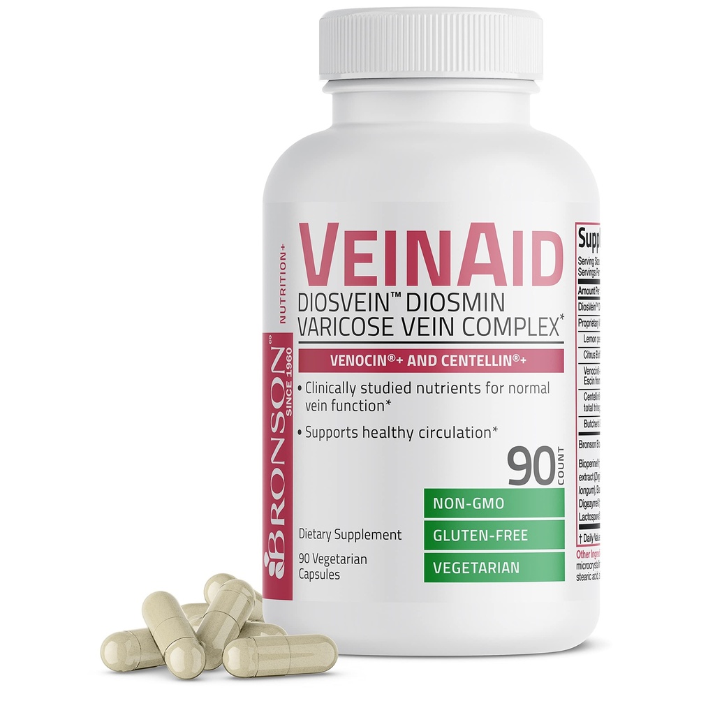 Bronson VeinAid Diosmin 1000 mg DiosVein Varicose Vein Kompleksi Ven Kompleks Ven, 90 Vegetarian Capsules